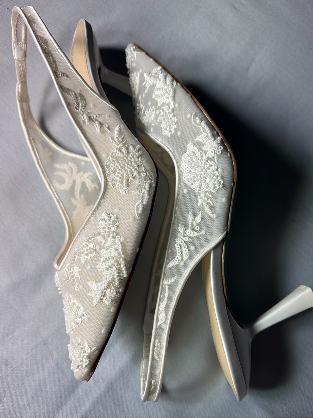 Betsey Johnson Ivory Beaded Embroidered Pointed Slingback Heels - Picture 8 of 11